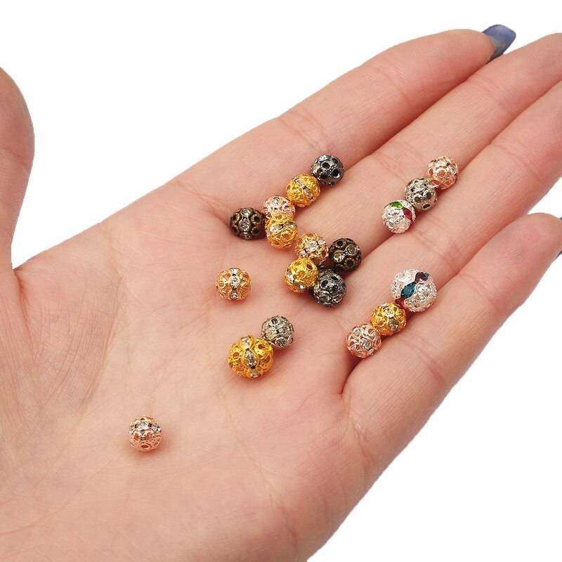 Hạt kim loại bằng đồng chạm nổi dùng làm đồ trang sức thủ công 6mm 8mm