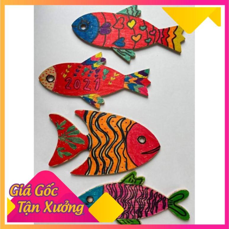 Bộ 10 cá gỗ mộc 20cm cho bé tô màu sáng tạo - MỘC XINH