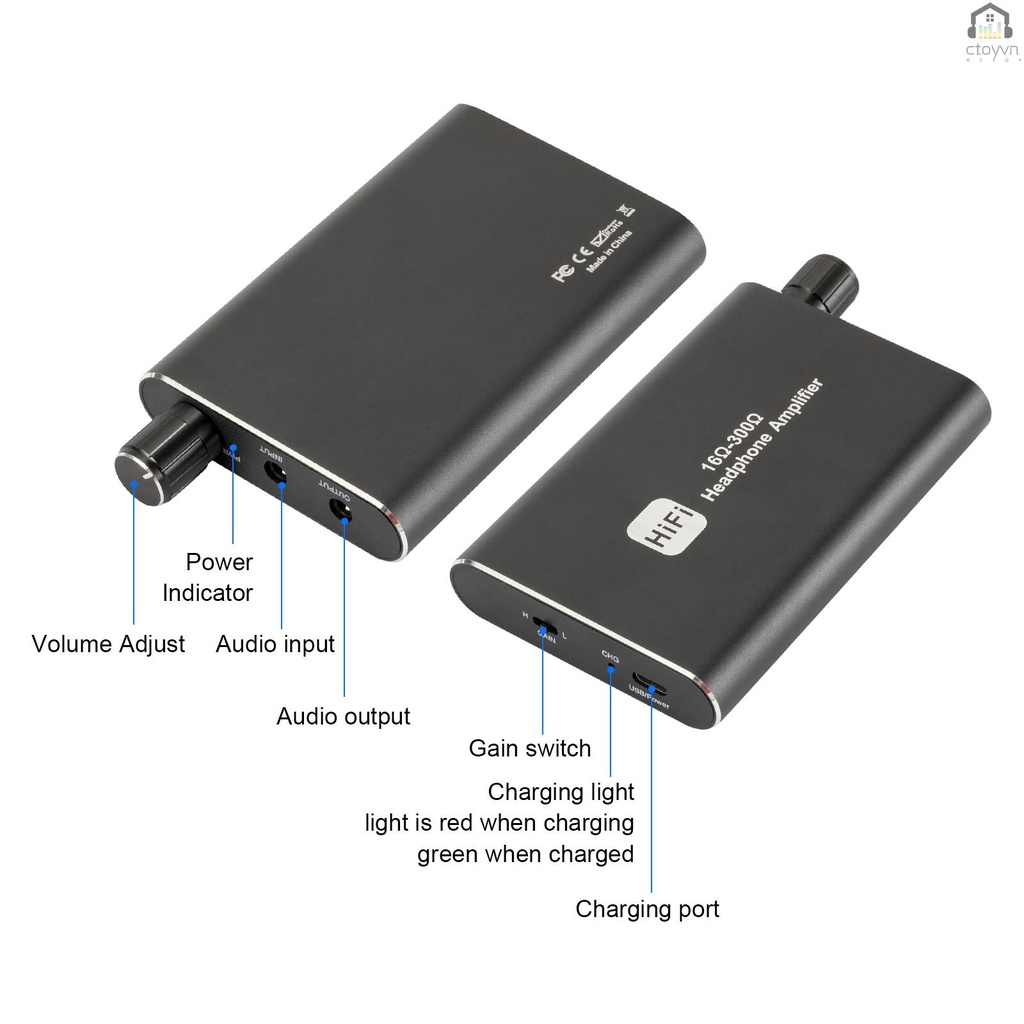 Bộ khuếch đại tai nghe Hifi vỏ nhôm AMP 600mAh với cổng 3.5mm