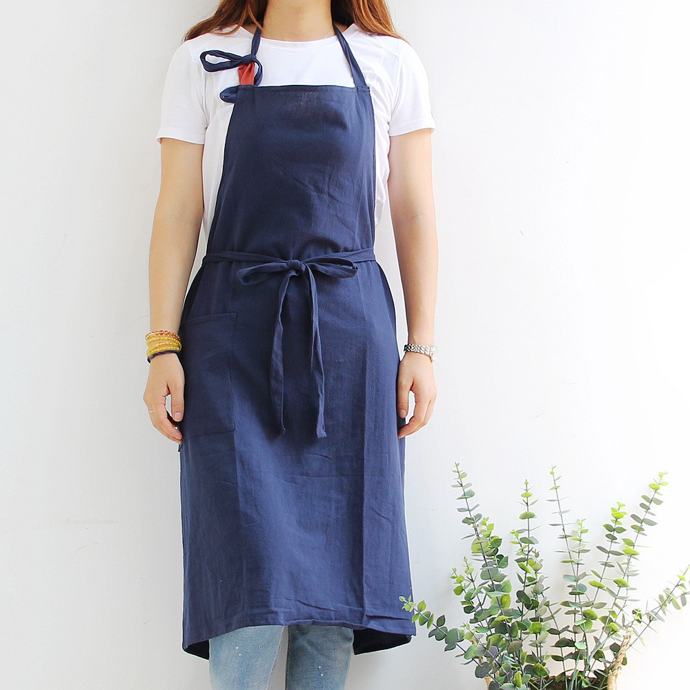 Tạp dề cotton có túi họa tiết trơn nhiều màu- hatimoon - HTD00205