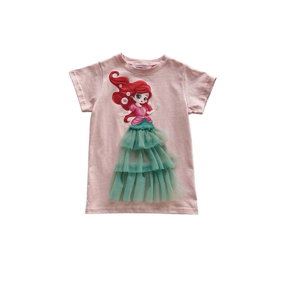 Đầm tay ngắn phối lưới phong cách Hàn Quốc 2023 cho bé gái