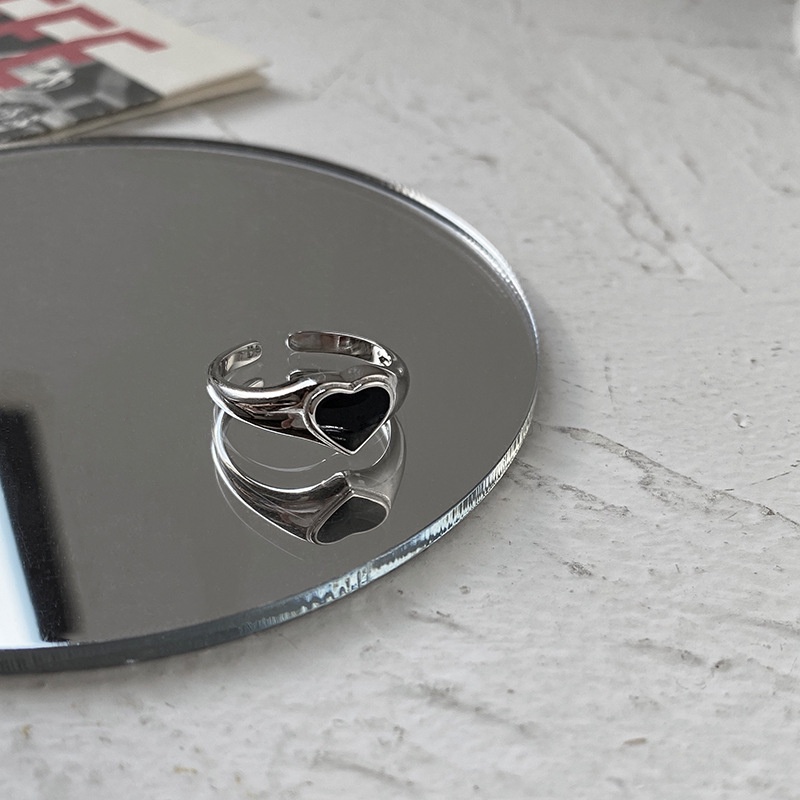 Nhẫn hở mạ bạc 925 trái tim đen nhỏ Ula shop basic cực xinh xắn dành cho nữ NĐ5