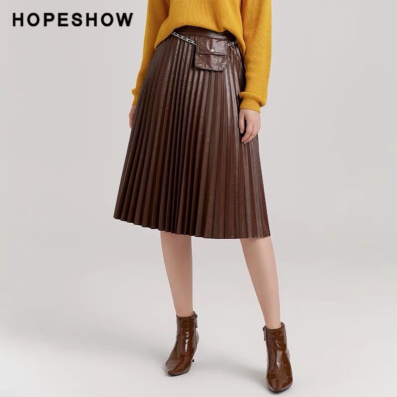 Chân váy da nâu Hopeshow