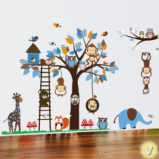 Decal dán tường Vườn thú lá xanh zoo zoo