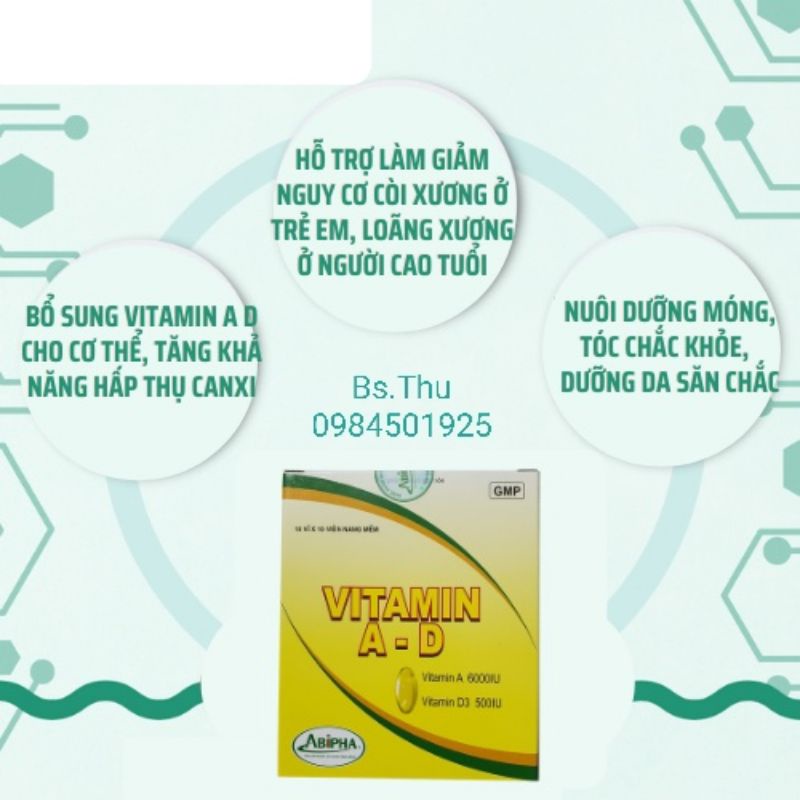 Vitamin AD A - D Abipha hộp 100 viên hỗ trợ mắt sáng, xương chắc khỏe