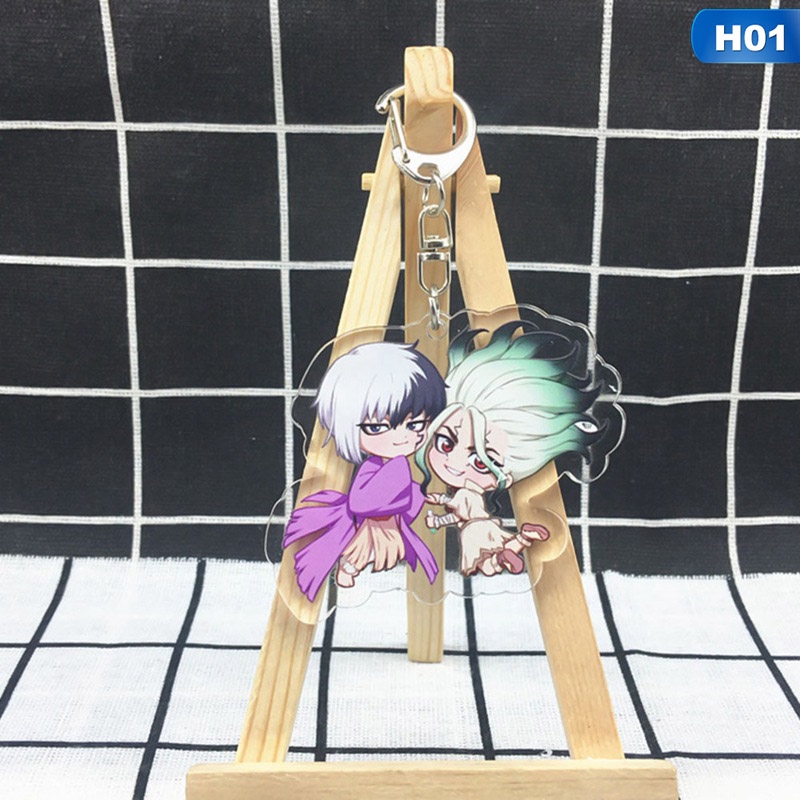 Anime Dr.STONE Cartoon Keychain Cute Figure Keyring Acrylic Double Sided Transparent Fans Jewelry Accessories Gifts