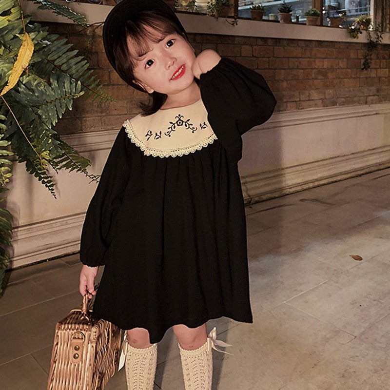 Đầm Cotton phong cách retro thời trang dễ thương cho bé gái