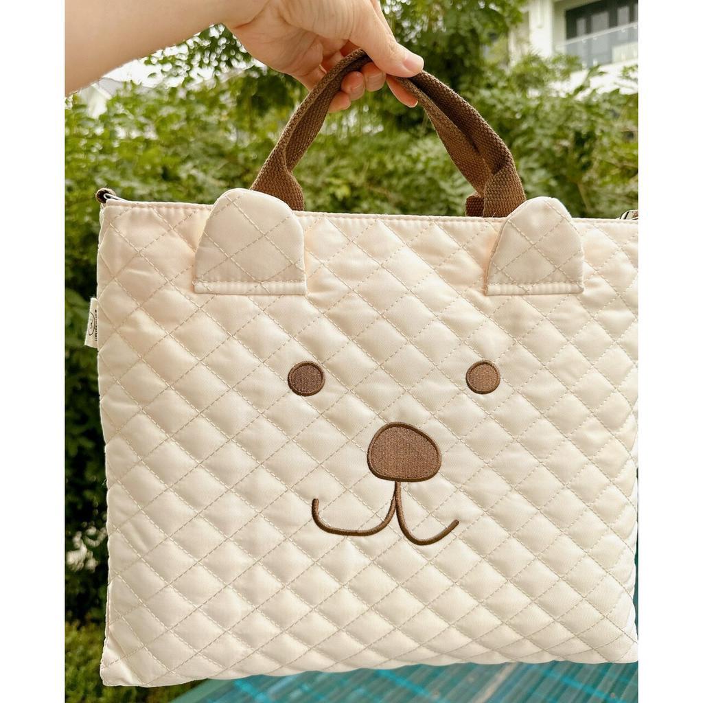 Túi Xách Hình Gấu Trám Cute Màu Kem Tiện Lợi Cho Mẹ