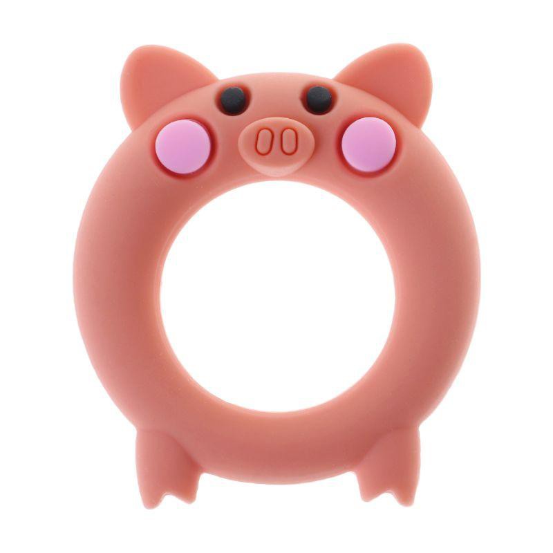 WIT Baby Teether Food Grade Silicone Cartoon Pig Teething Oral Care Newborn Pacifier Soother Chew Toys DIY Necklace Pain Relief Massage Teeth Bracelet Ring Soft Elastic