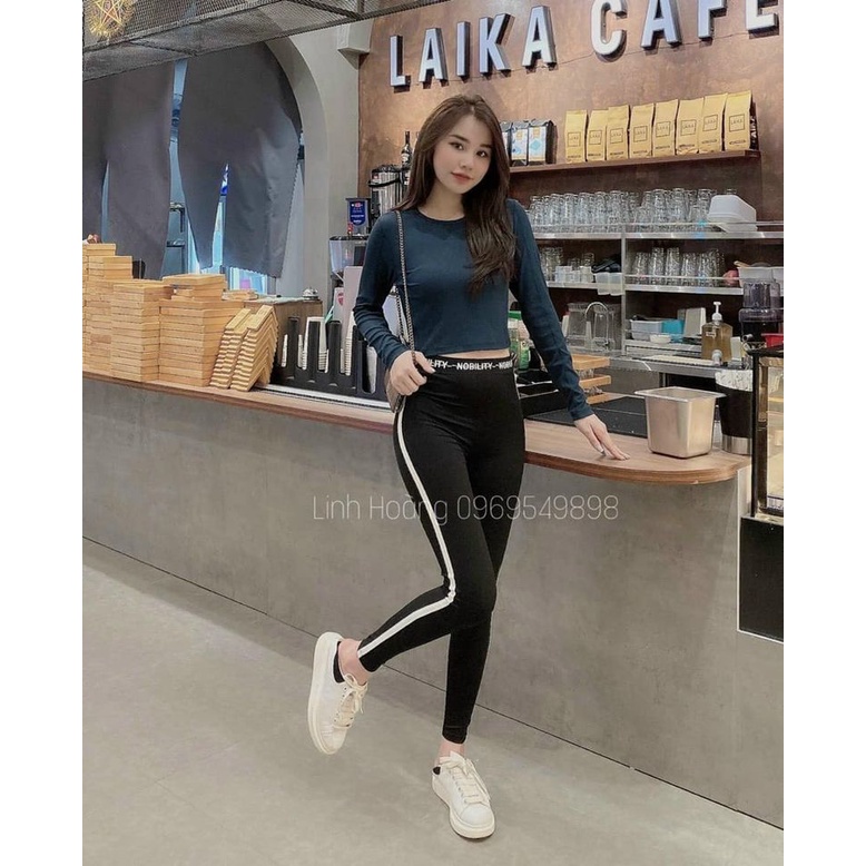 Quần legging nữ hàn cạp chữ phối sọc cực xinh LADYA STORE M602