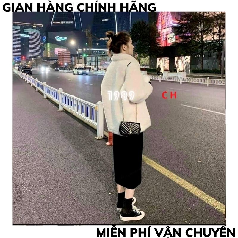 Áo khoác lông cừu kèm váy dáng suông  Set 2 món giá siêu rẻ kèm video ảnh thật ,Ao khoác lông nữ , váy len body TT1989