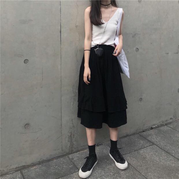 Chân Váy Ulzzang Kaki 2 Tầng - Dáng Suông Cạp Chun Điệu Đà Nữ Tính | BigBuy360 - bigbuy360.vn