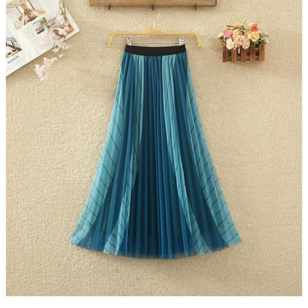 Váy xếp ly voan eo chun free size