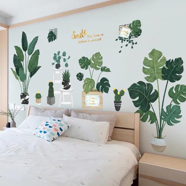 MIẾNG DÁN TRANG TRÍ DECAL DÁN TƯỜNG CHẬU CÂY XANH