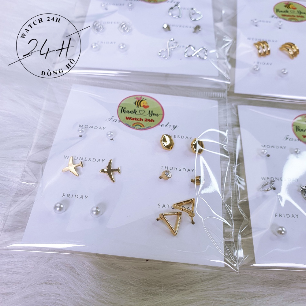 Khuyên tai nữ mạ bạc mạ vàng , sét 6 đôi nhiều mẫu mã xinh xắn cho các nàng tha hồ phối đồ