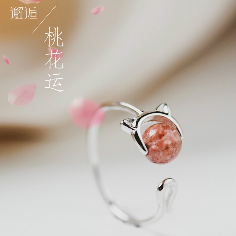 Nhẫn hở mạ bạc thiết kế kiểu mèo xinh xắn