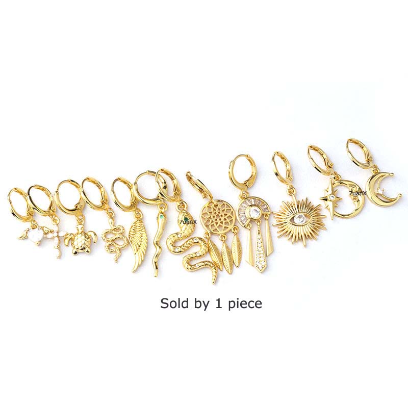 Khuyên tai mặt thả đính đá zircon độc đáo thời trang