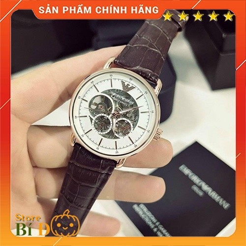 Đồng hồ nam Emporio Armani chạy cơ automatic lộ máy size 41 dây da cao cấp CHÔNG NƯỚC