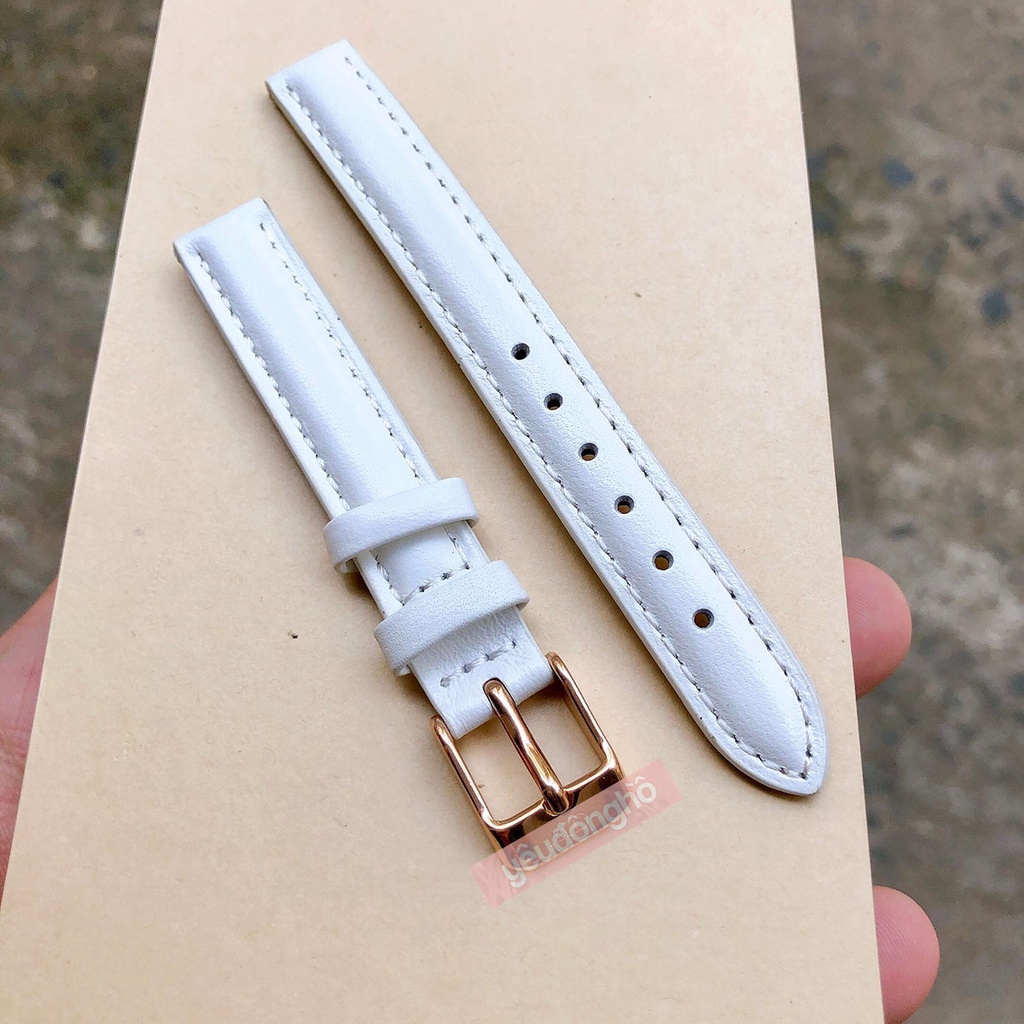 Dây da trơn màu trắng thay thế cho đồng hồ [Tặng kèm Hộp gỗ, tool thay dây, chốt lắp dây]