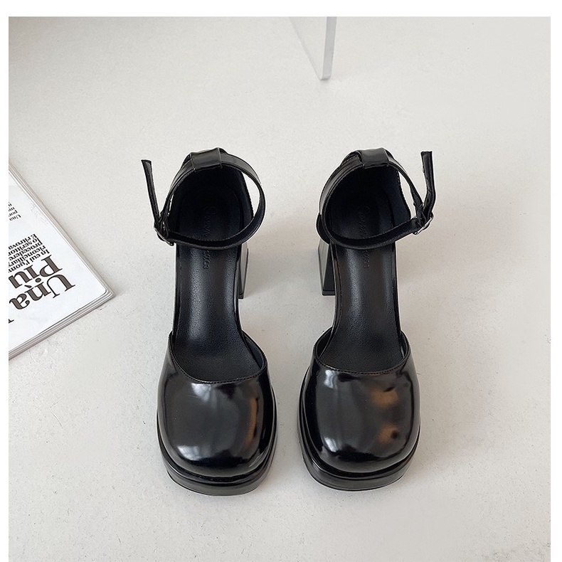 [SẴN - LÙI 1 SIZE] Giày MARY JANE mũi tròn đế trụ vuông 9cm màu đen, quai cài ngang - phong cách tiểu thư