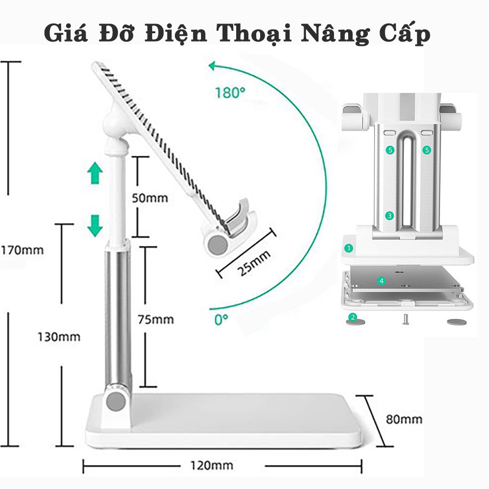 Giá Đỡ Điện Thoại iPad Để Bàn Thiết Kế Chắc Chắn Có Thể Gập Lại Và Điều Chỉnh Đa Năng