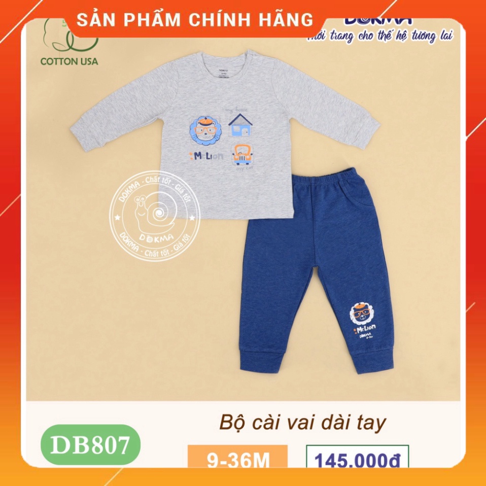 ✔️ Bộ bé trai dài tay 9-36 tháng tuổi cotton cài vai in hoạt hình động vật ngộ nghĩnh hãng Dokma- Babystore