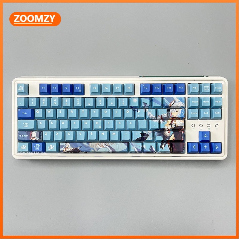 Keycap chủ đề Shenhe Cherry profile PBT Dye thăng hoa bàn phím cơ keycap Genshin Impact anime keycaps 128 phím