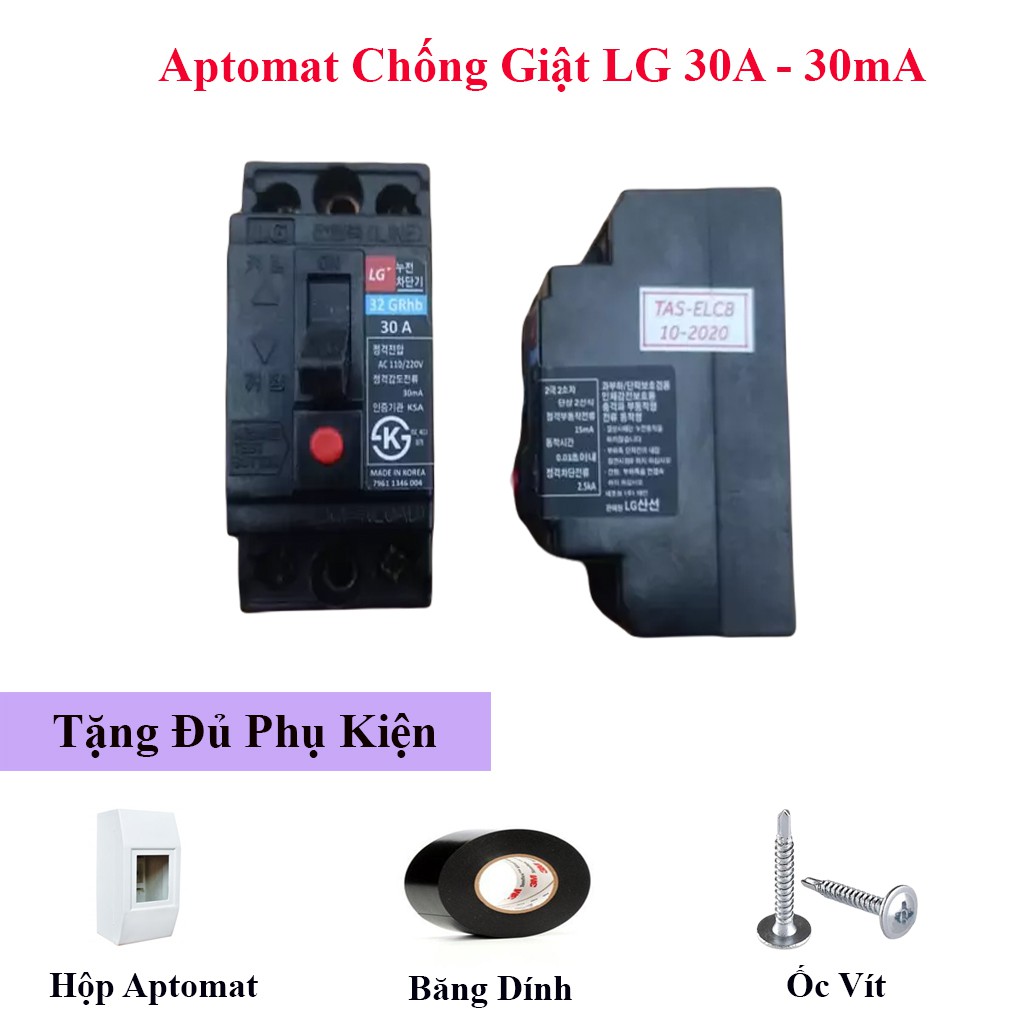 Aptomat chống giật 30A - 30mA - CB chống dòng dò - Át chống giật Hàn Quốc bãi - CD11