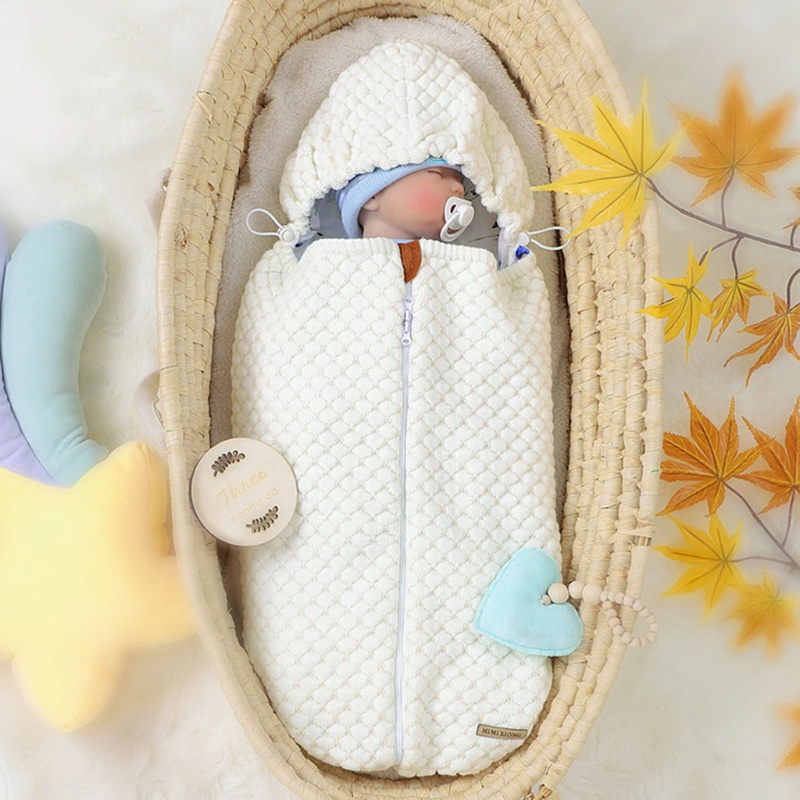 Túi Ngủ Dệt Kim Có Mũ Trùm Phối Khóa Kéo Xinh Xắn Theo Phong Cách Thu Đông Dành Cho Bé
