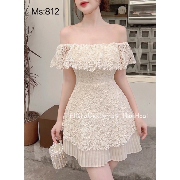 Váy ren hoa trễ vai