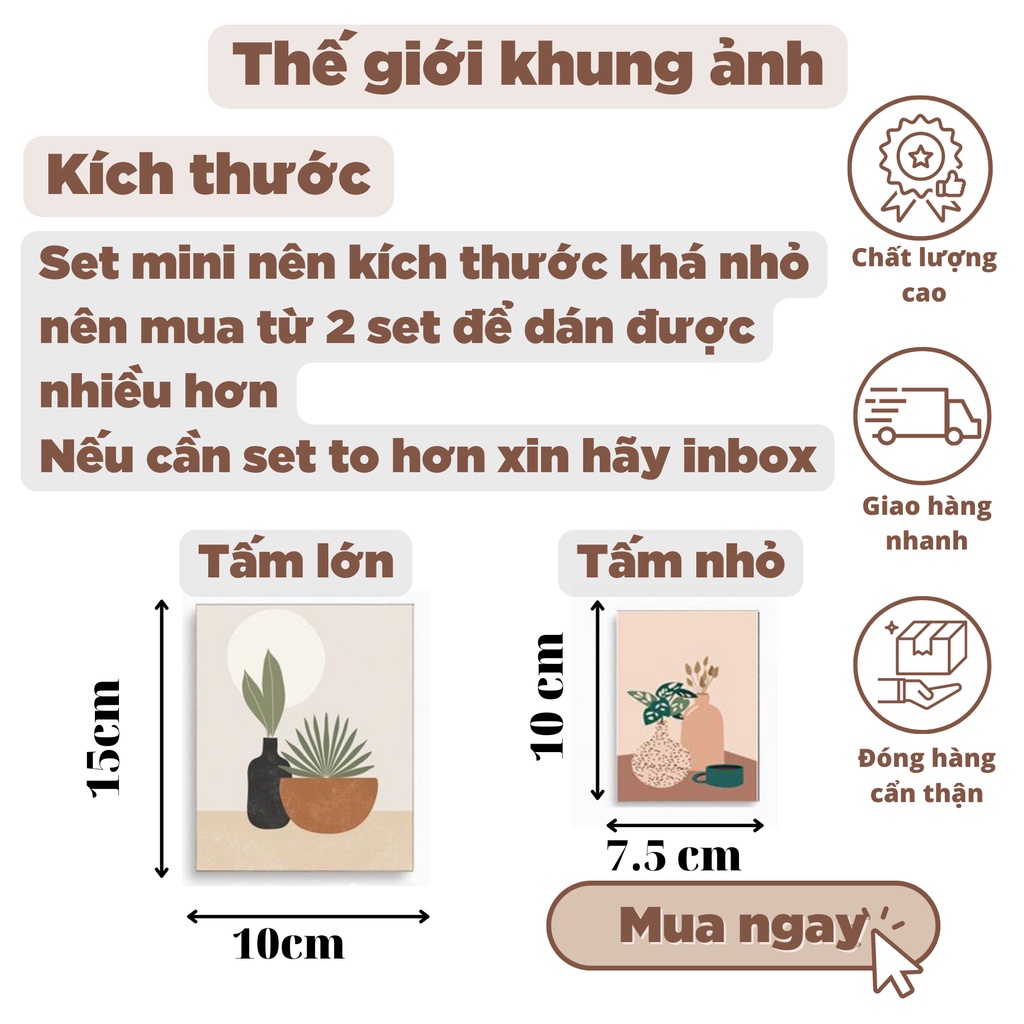 Set 7 tranh dán tường mini TGKA, dày 5mm tranh decor, sticker có sẵn băng keo 2 mặt