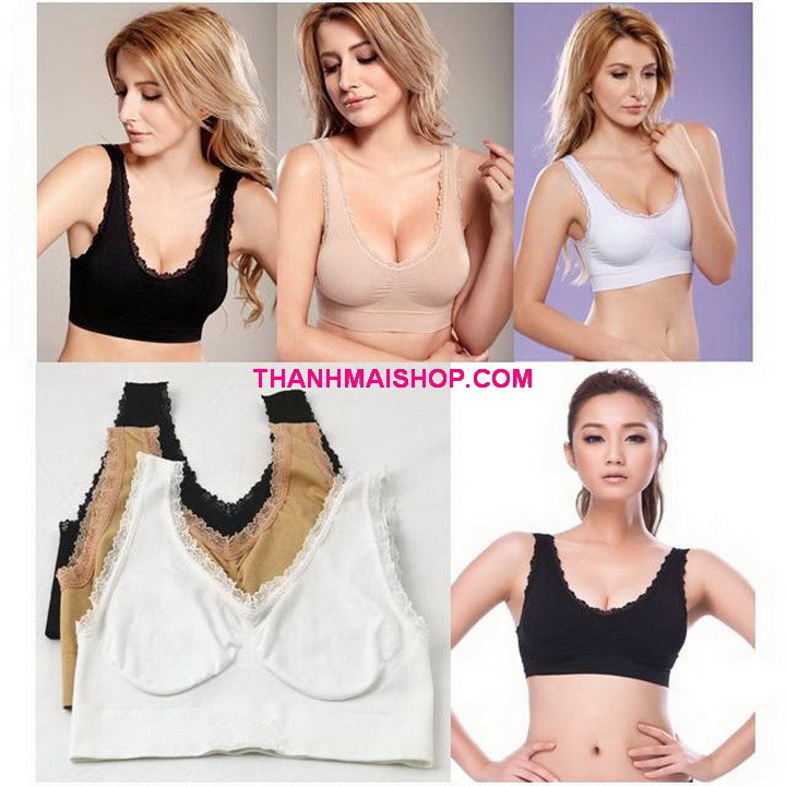 Áo ngực thể thao viền ren AL006 Lace Ahh Bra thun cotton cao cấp co giãn 4 chiều không mút