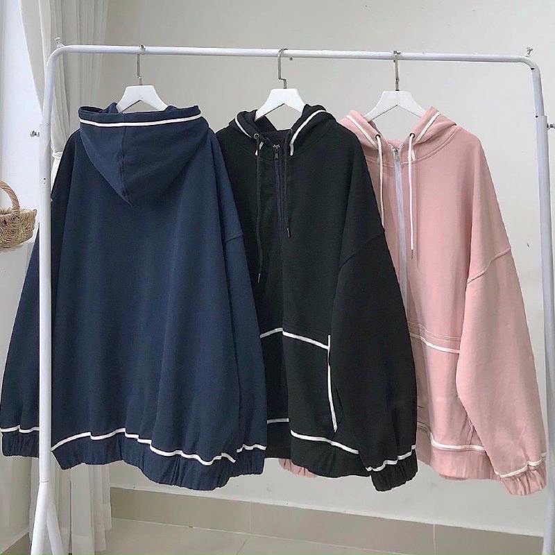 Áo khoác nỉ hoodie nam nữ phối sọc cá tính form rộng/ Áo khoác nỉ ngoại (annstore)