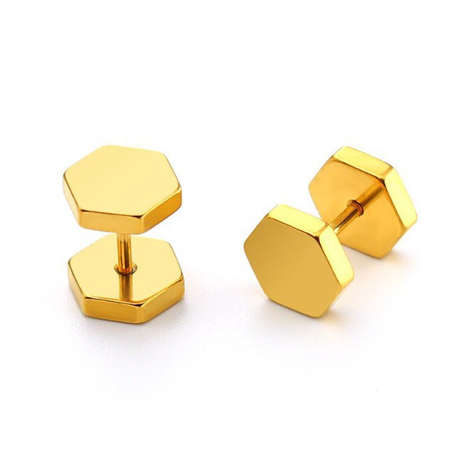 Bông Tai Nam Hình Lục Giác Titan Không Đen TT 0958 - 1 cặp