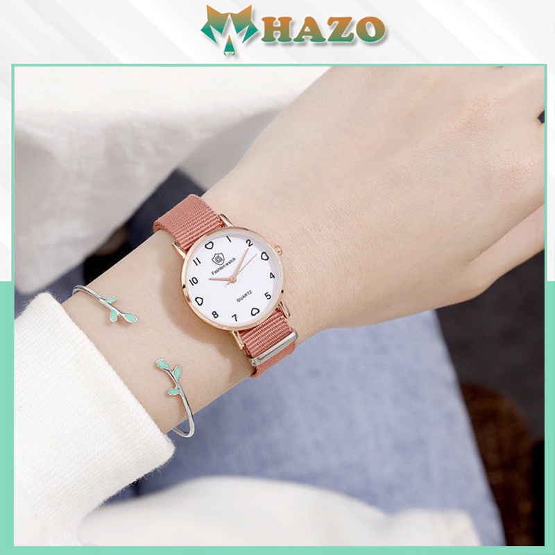 Đồng Hồ Nữ Dây Vải FASHION WATCH Mặt Tròn Trái Tim Thời Trang Hàn Quốc