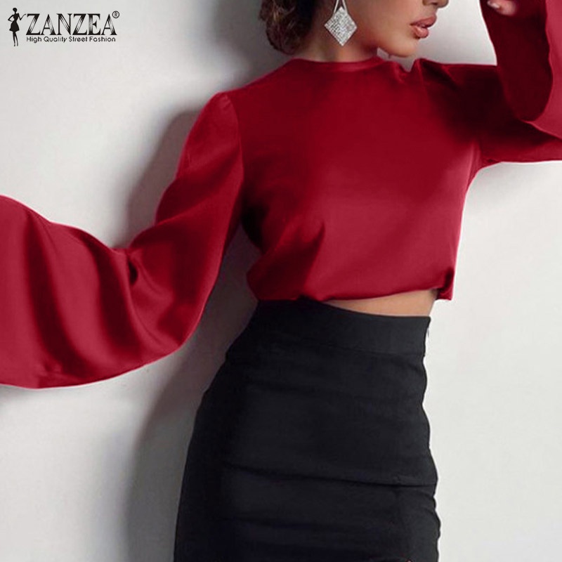 Áo kiểu ZANZEA nữ cổ tròn tay loe cài nút sau lưng phong cách châu âu thời trang