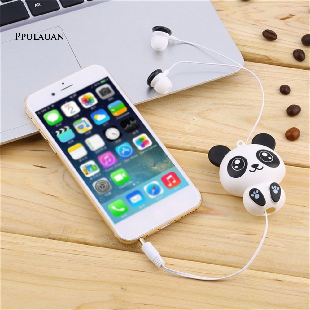 Tai nghe nhét tai có dây rút gọn kèm hộp đựng hình gấu panda dễ thương