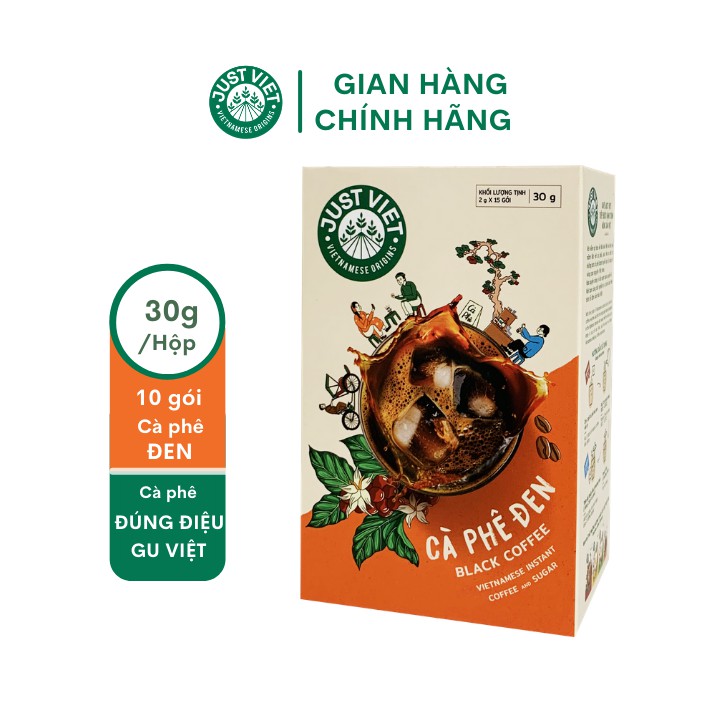 Cà Phê Đen Just Viet - Đúng Điệu Gu Việt - Sánh Đậm Tự Nhiên - Hộp 15 gói x 2g