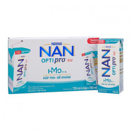 Lốc 4 hộp Sữa pha sẵn NESTLE NAN 4 OPTIPRO KID date xa (180ml/ Hộp) mẫu mới