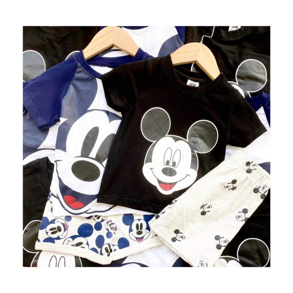Đồ bộ bé trai Combo 2 bộ mickey đen than chất cotton 4 chiều hình in 3d sắc nét