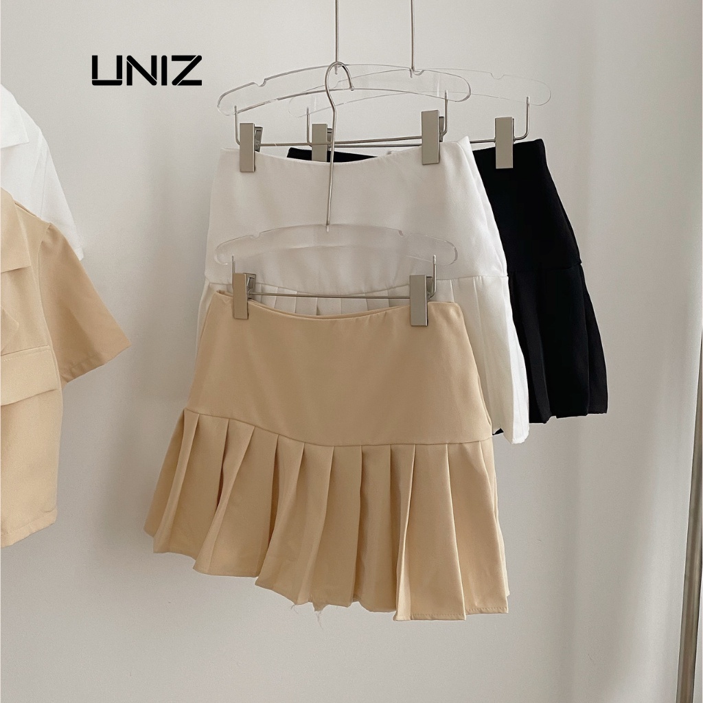 [ảnh thật ] sét vest chân váy xếp ly + áo cỏ vest đính nút Uniz