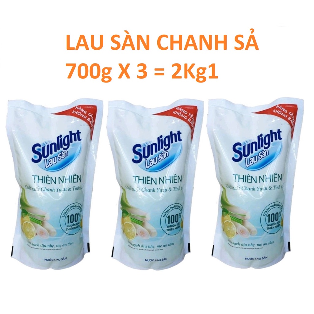 Combo 3 túi nứớc lau sàn SUNLIGHT Hương Chanh Sả Túi 700ml ( Hàng khuyến mãi )