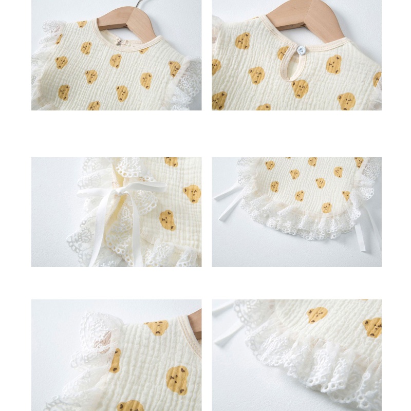 Yếm Cổ Lá Sen Chất Liệu Cotton Phối Ren Hoa Xinh Xắn Cho Bé Gái