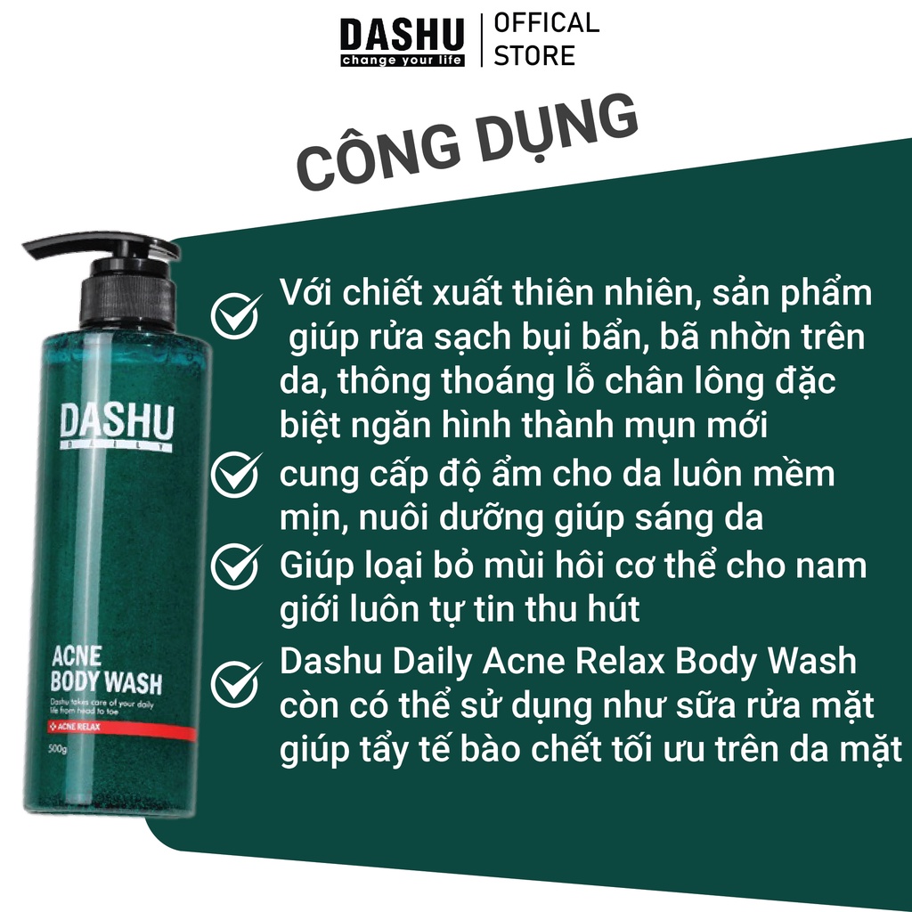 Sữa Tắm Tẩy tế bào chết  Dashu Daily Acne Relax Bodywash 500ml