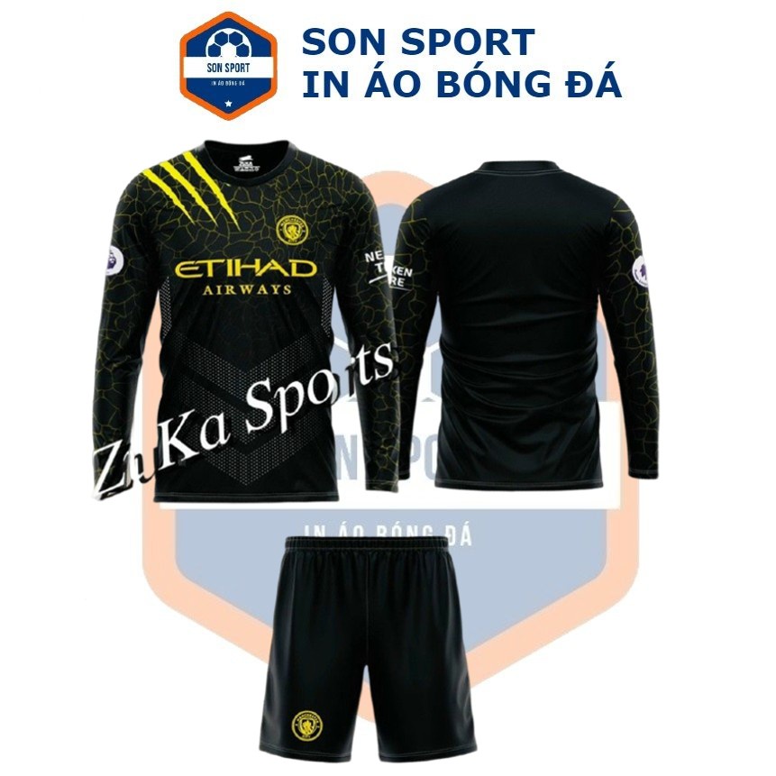 Bộ Quần Áo Thể Thao Bóng Đá Dài Tay CLB Manchester City Màu Đen Vàng