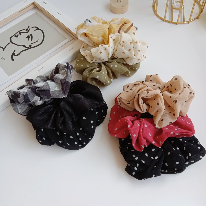 Scrunchies Cột Tóc Vải Set 3 Cái Cùng Tone Màu Nhiều Hoa Văn Trendy