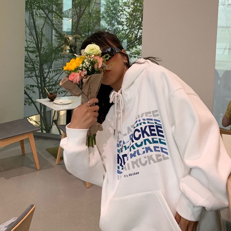 Áo Hoodie Nhung Dày Dáng Rộng In Họa Tiết Thời Trang Thu Đông Mới Cho Nữ