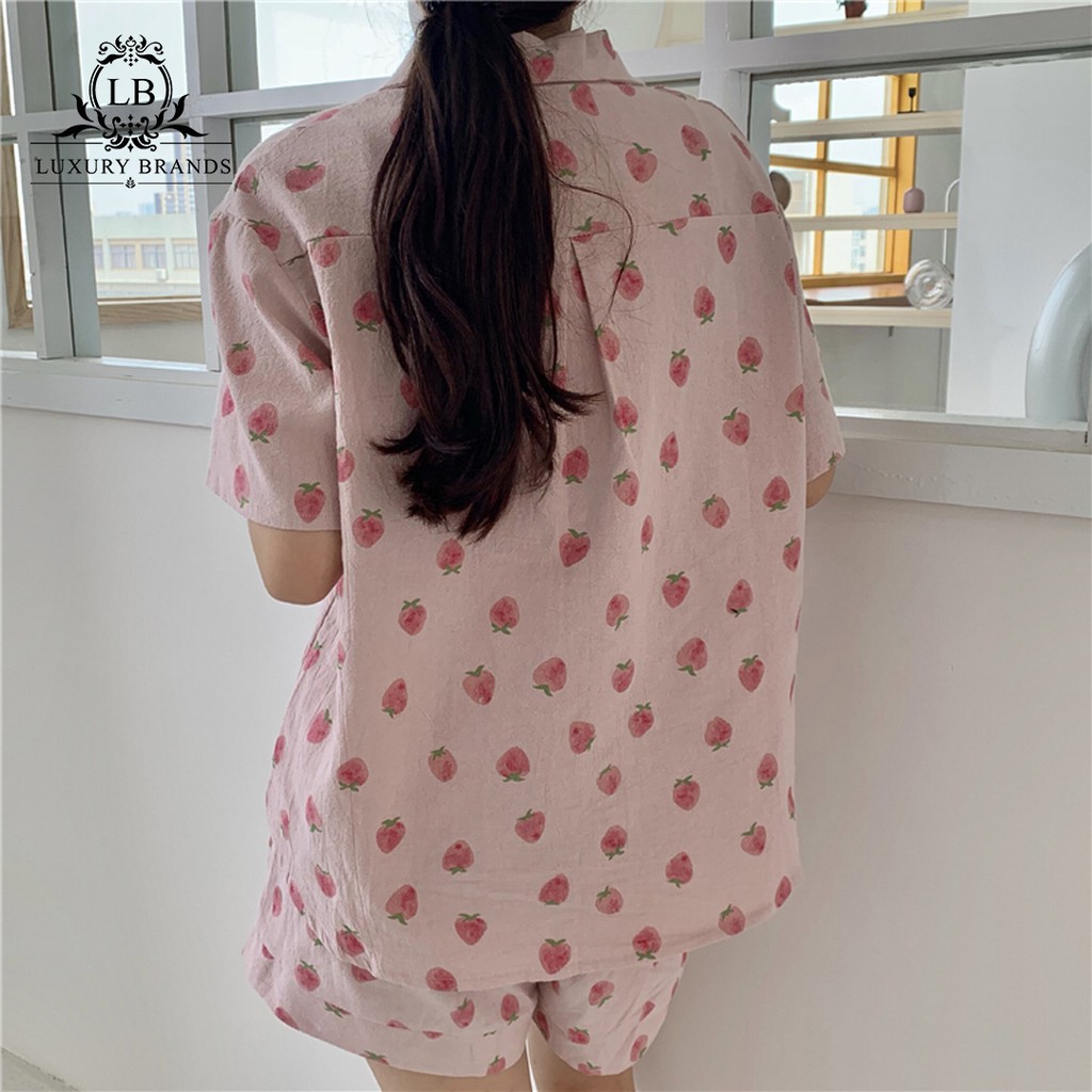 [SẴN] Bộ set ngủ pijama ngắn tay chất đẹp hình dâu tây