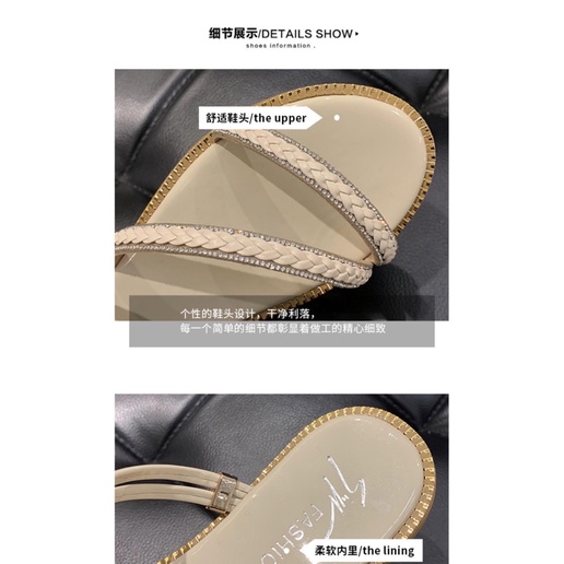 Giày xăng đan nữ phối đường bện kiểu xương cá thiết kế phong cách Hàn Quốc(order)