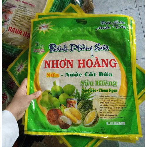 [hàng bán chạy] BÁNH PHỒNG SỮA SẦU RIÊNG NHƠN HOÀNG - gói 220gr